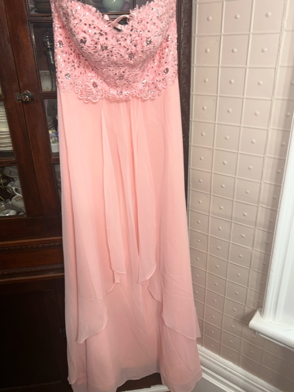Prom: Strapless Blush Pink Beaded Lace Prom Gown - corset back NWT - Picture 5 of 9